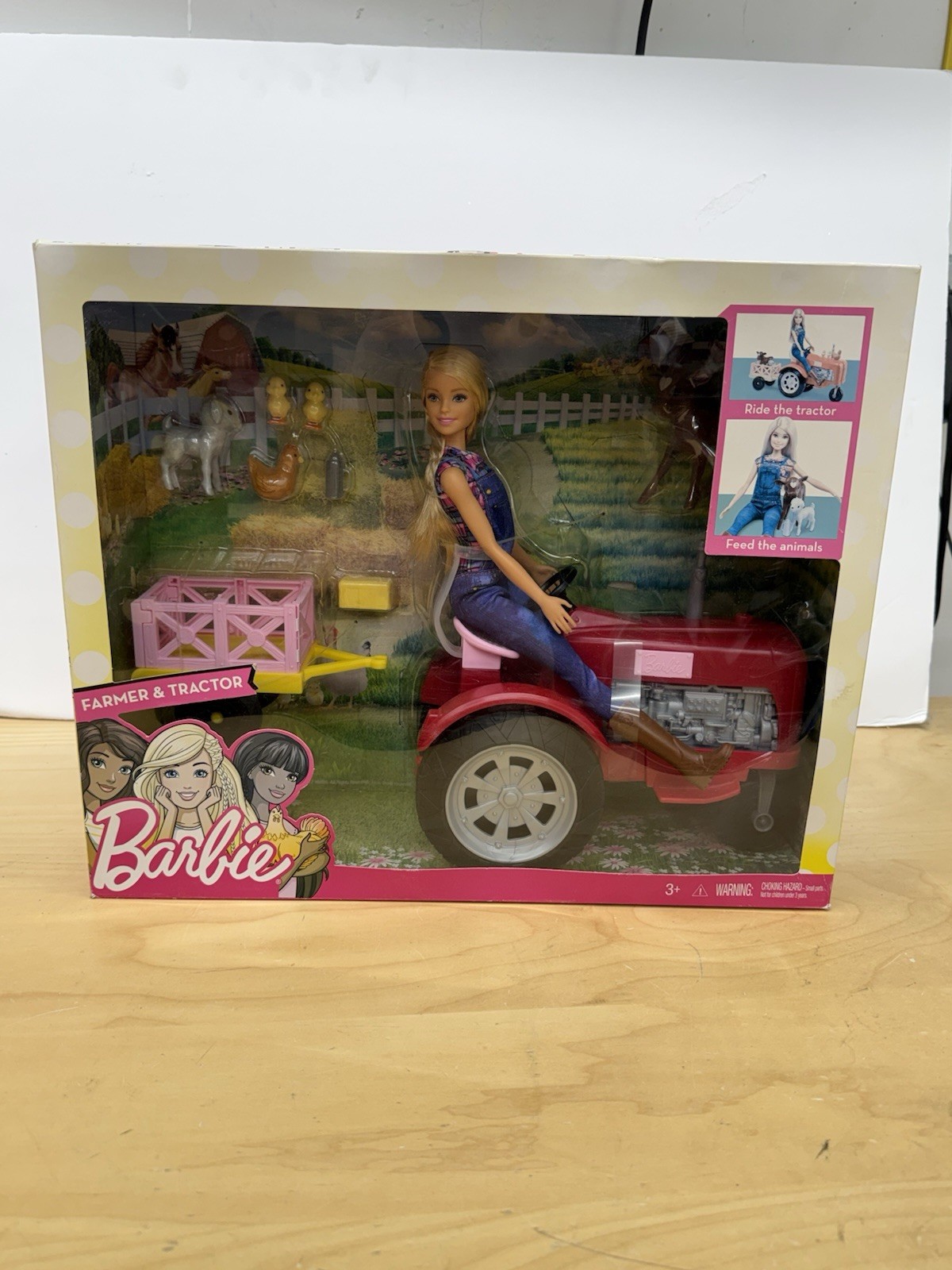 Barbie Career Farmer Doll & Red Tractor Play Set in Box Blon