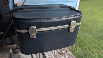 Blue Vintage Circa 1950s Train Case Travel Case with Handle Luggage