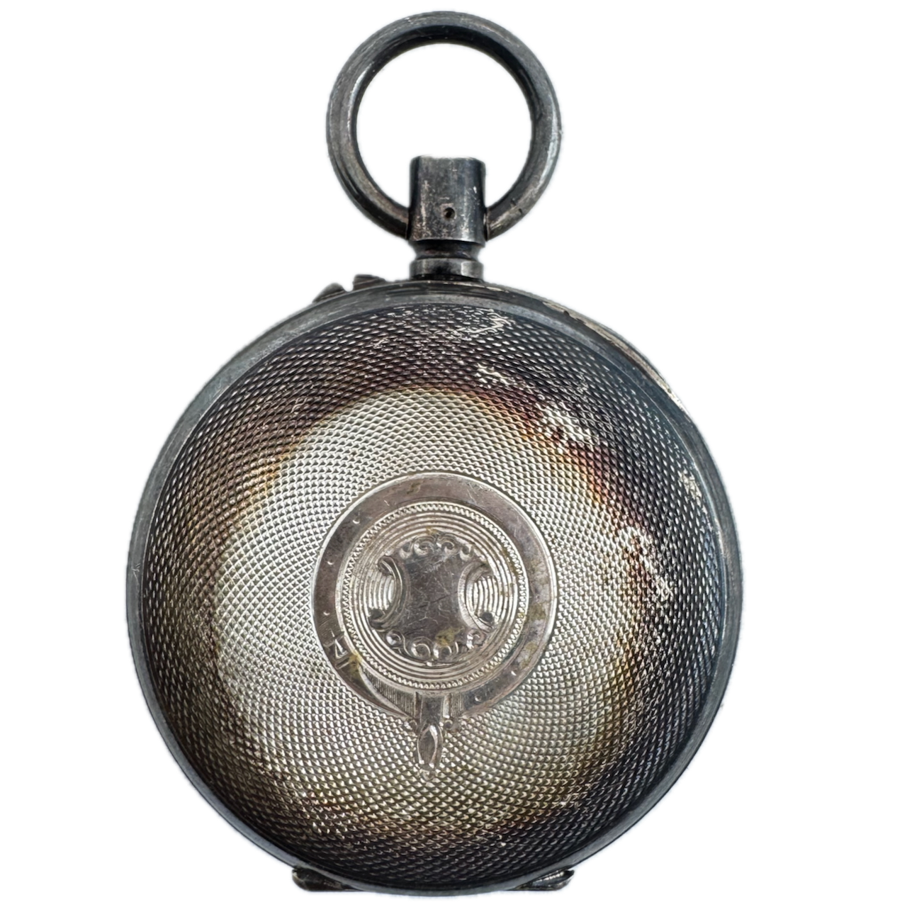 Antique 42mm GD Open Face Pocket Watch Case in Sterling Silver with Scale & Shield Design