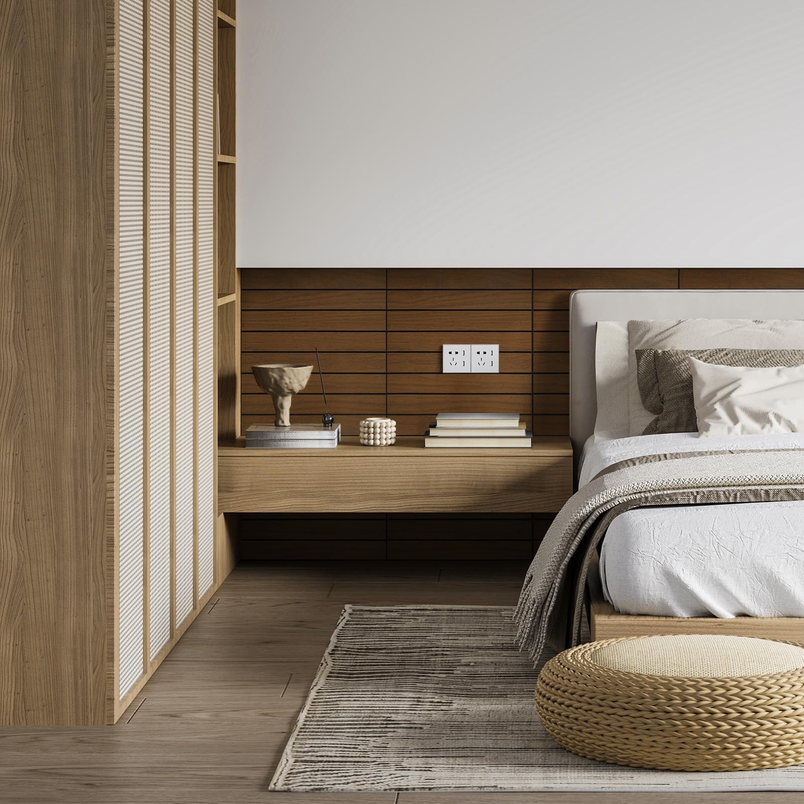 WADILE Peel and Stick Wood Slat Wall Panels 12"x12" (30×30cm) Decorative PV