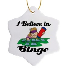3dRose I Believe in Bingo 3 inch Snowflake Porcelain Ornament