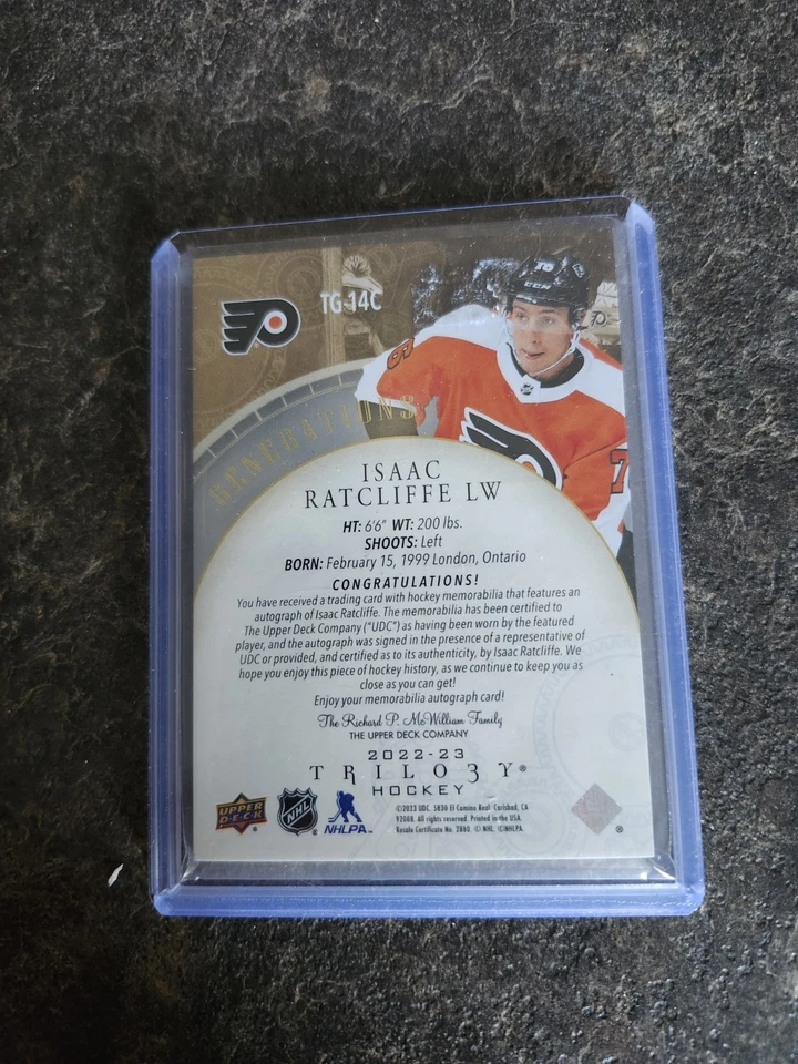 2022-23 Upper Deck Trilogy Generations Rookie Patch Auto 14/15 Isaac Ratcliffe - Image 2 of 2