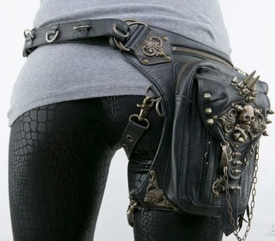 Jungle Tribe Women’s Skull Studded Black Crossbody Leg Shoulder Bag Steampunk - Photo 1/4