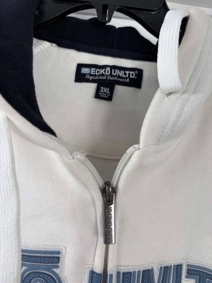 CHAQUETA SUDADERA BLANCA ECKO UNLIMITED WORLD FAMOUS RHINO 1972 TALLA 3-XL con capucha Foto 3 de 4