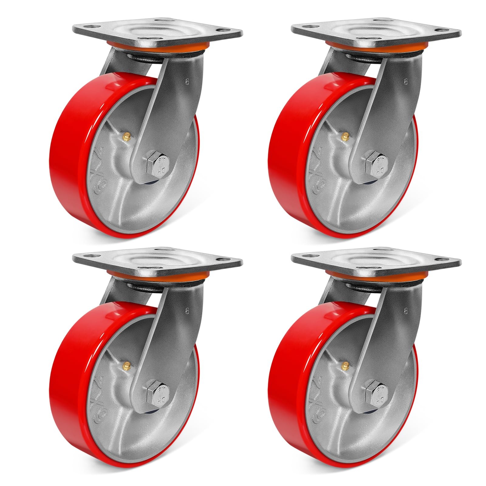 ZDNEY 6"x2" Casters Set of 4-5000 lb Capacity Polyurethane Cast Iron