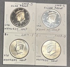 2007 P D S S Kennedy Half Dollar Lot 90% Silver/Clad Proof BU PDSS 4 COINS 0.900