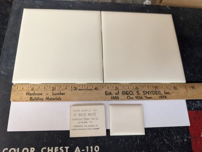 2 pcs American Olean Ceramic Tile Gloss Brite White #47 4-1/4'' 1950s 1960s 70s