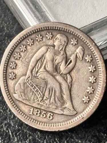 1856 Seated liberty Dime - small Date - 90% Silver Coin- Choice XF - AU