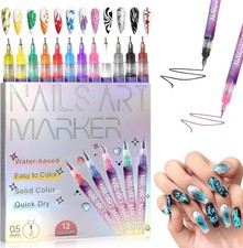 Juego de bolígrafos para arte en uñas de 12 colores, marcador, garabato de dibujo multicolor 