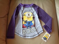 Halloween Costume Despicable Me Minion Shirt kids sz 12M black purple NEW
