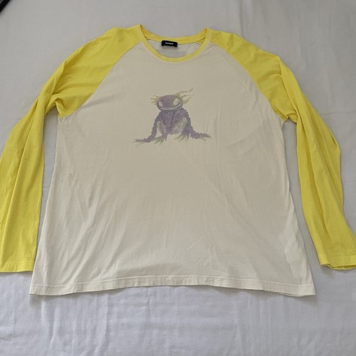 WE11DONE Oversized Long Sleeve T Shirt Beige Yelllow Raglan Frog Graphic L / XL