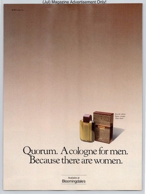Quorum men s cologne Bloomingdale s feature Vintage 1988 Advertisement