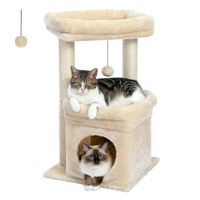 27'' Cat Tree for Medium Cats Plush Condo and Scratching Posts, Beige