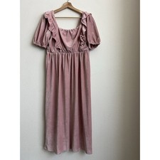ASOS Womens Dress 4 Pink Mauve Midi Ribbed Ruffle Elastic Waist