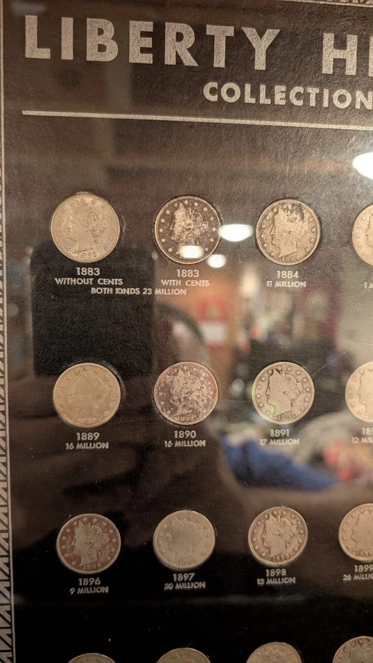 1883-1912 S COMPLETE 33 Coin Liberty Nickel Set On Vintage Board Framed In Glass - Image 2 of 4