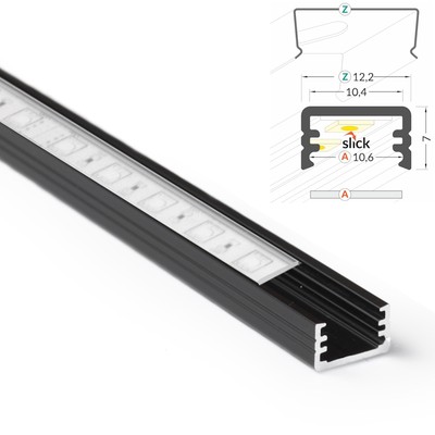 ALU Profil | Leiste | Schiene SLIM-8 in schwarz für Led Streifen + Abdeckung
