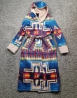 Aztec Coat Womens Small Blue Trench Coat Robe Faux Shearling Southwestern Navajo