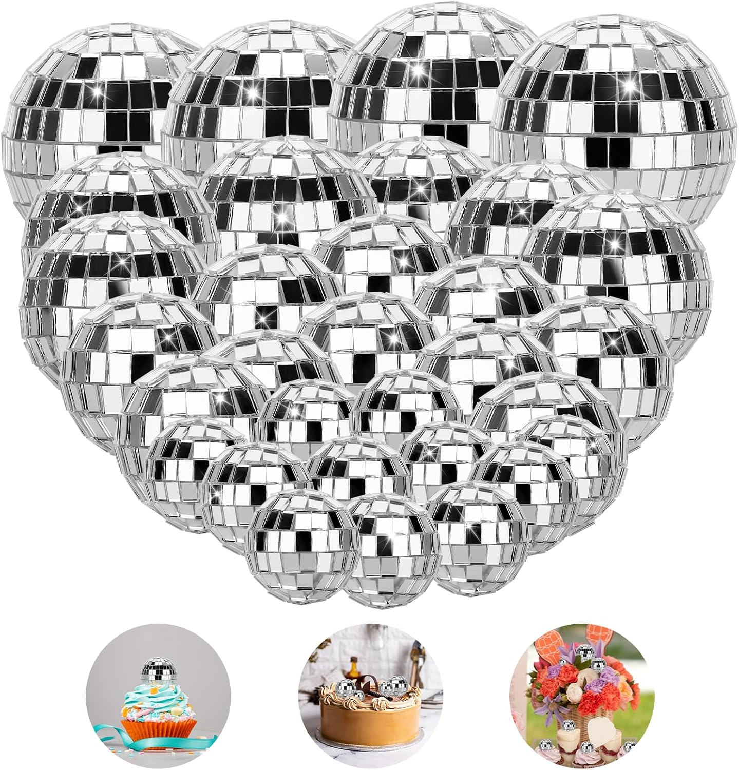 32 Pcs Disco Mirror Balls Cake Decoration, 4 Sizes Shiny Disco Ball Cake Topper,