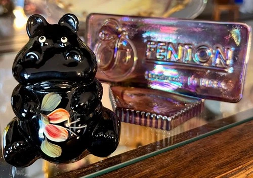 FENTON PAINTED HIPPO FIGURINE ARTIST M. YOUNG EXCELLENT BEAUTIFUL NIB