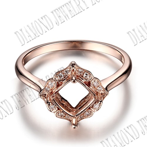 Natural Diamond Setting Cushion 6x6mm Semi Mount Lady Ring Solid 14K Rose Gold