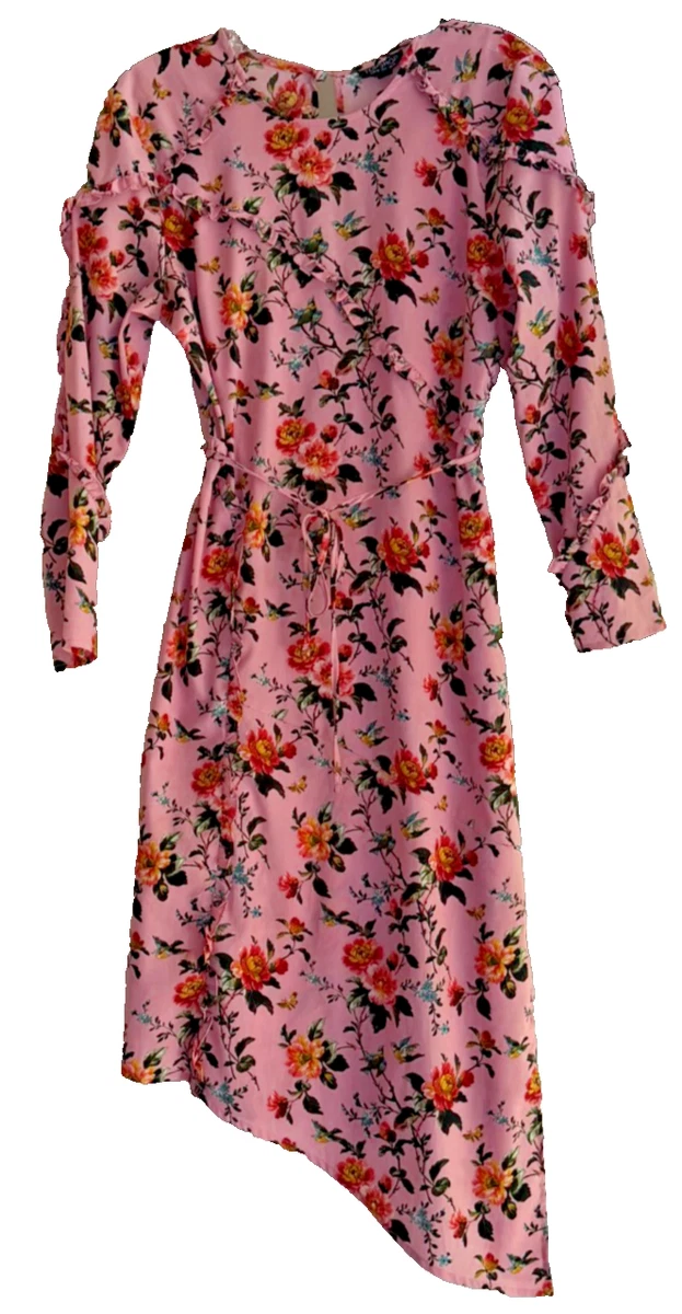 knee length dresses for ladies Topshop Bold Floral Ruched Long Sleeve Midi Dress In Cobalt