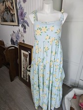 Draper James RSVP XL Turquoise White Stripe Floral Tiered Maxi Dress Linen Blend