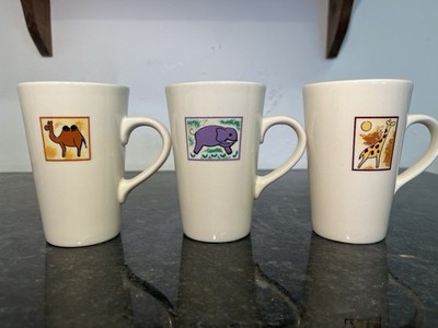 Süße Tier Tassen 3er Set Kamel Nilpferd Giraffe Vintage Keramik Design