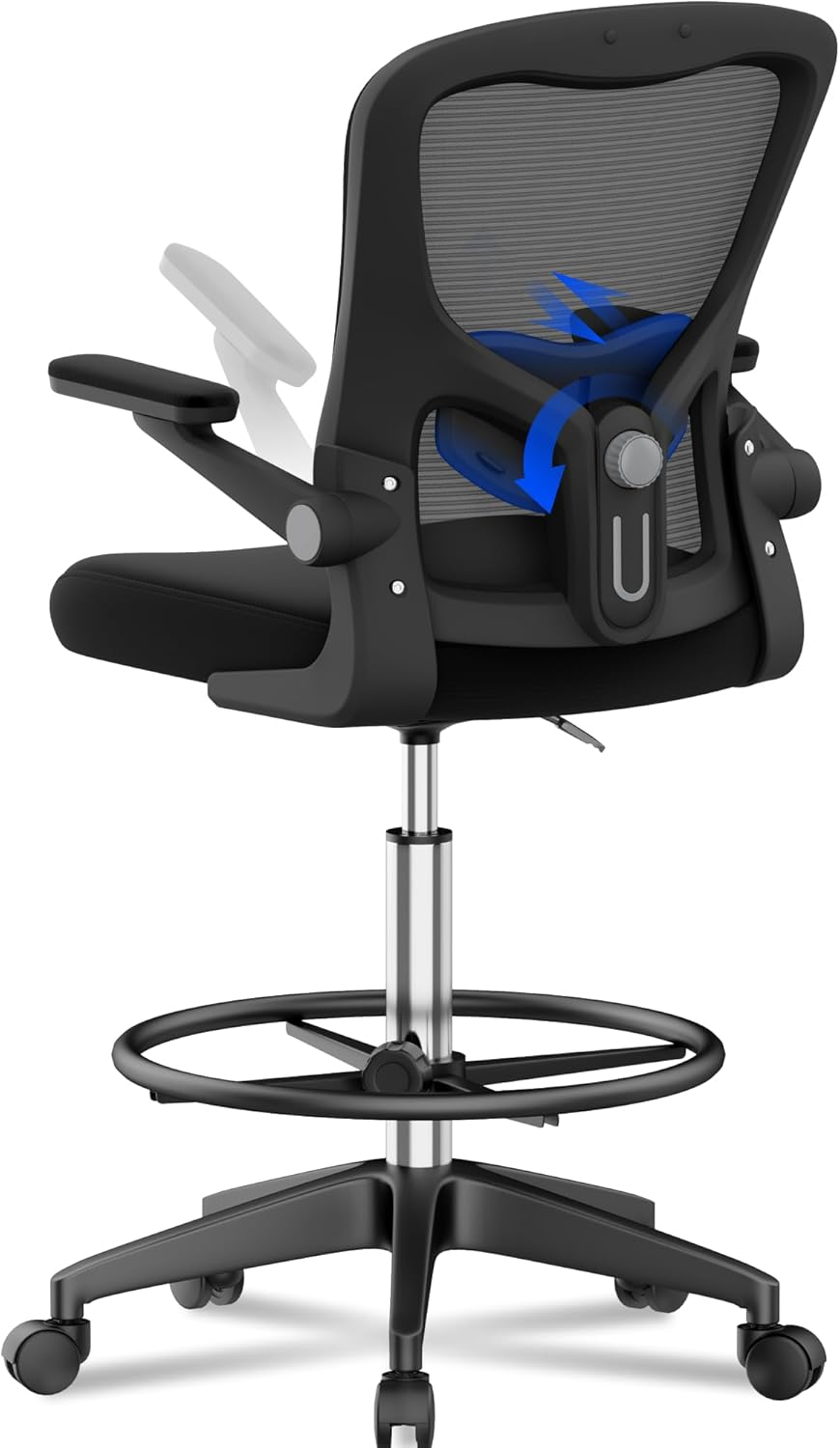 FLEXISPOT Upgraded Drafting Chair Tall Office Chair with 2D Lumbar,3D Flip-Up Ar