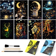 8 Sheet Glow in The Dark Scratch Art Rainbow Painting Paper Engraving A5 Kit