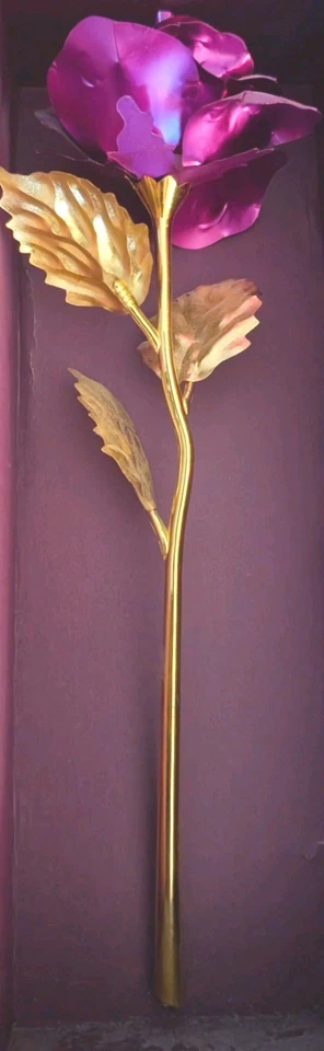 Haste e flor de rosa mergulhadas em folha de ouro 24K - Banhado a ouro - Imagem 2 de 2