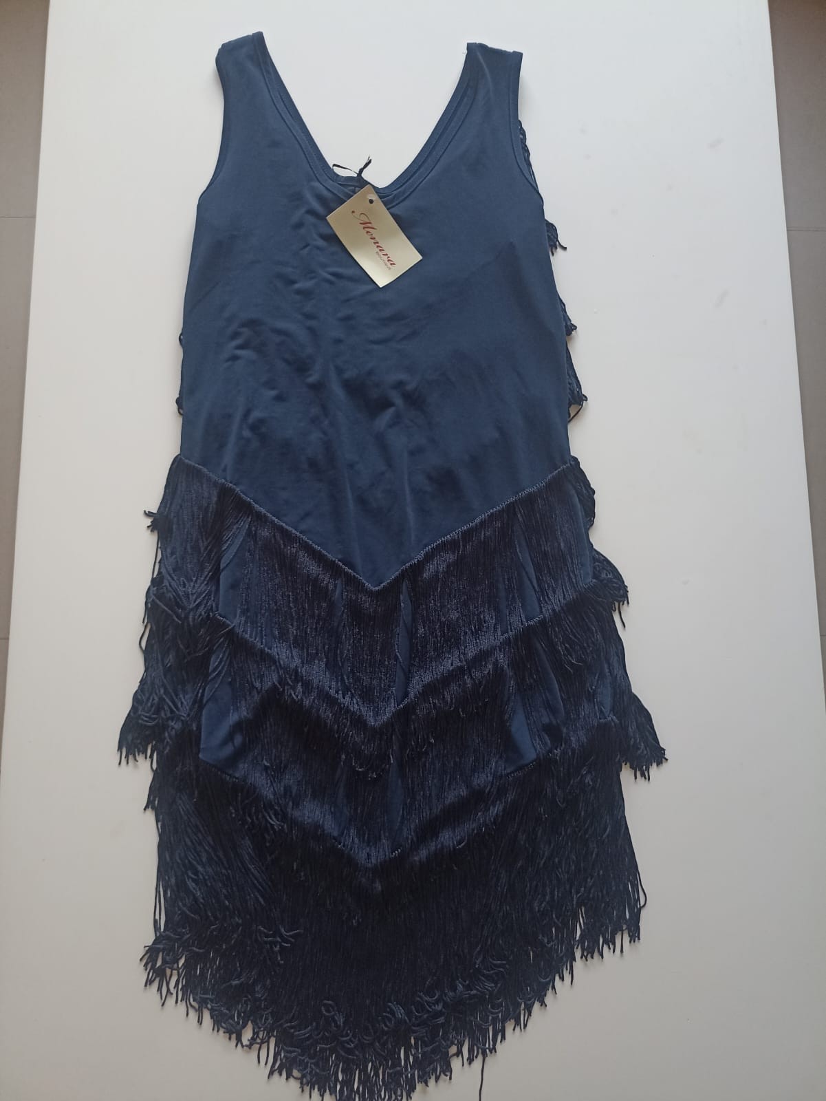 Vestido azul marino de flecos