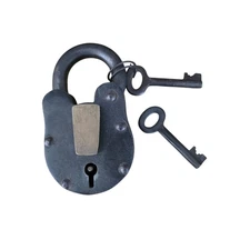 Antique Large Cast Iron Safe Padlock With 2 Original Skeleton Keys 3.5" Heavy