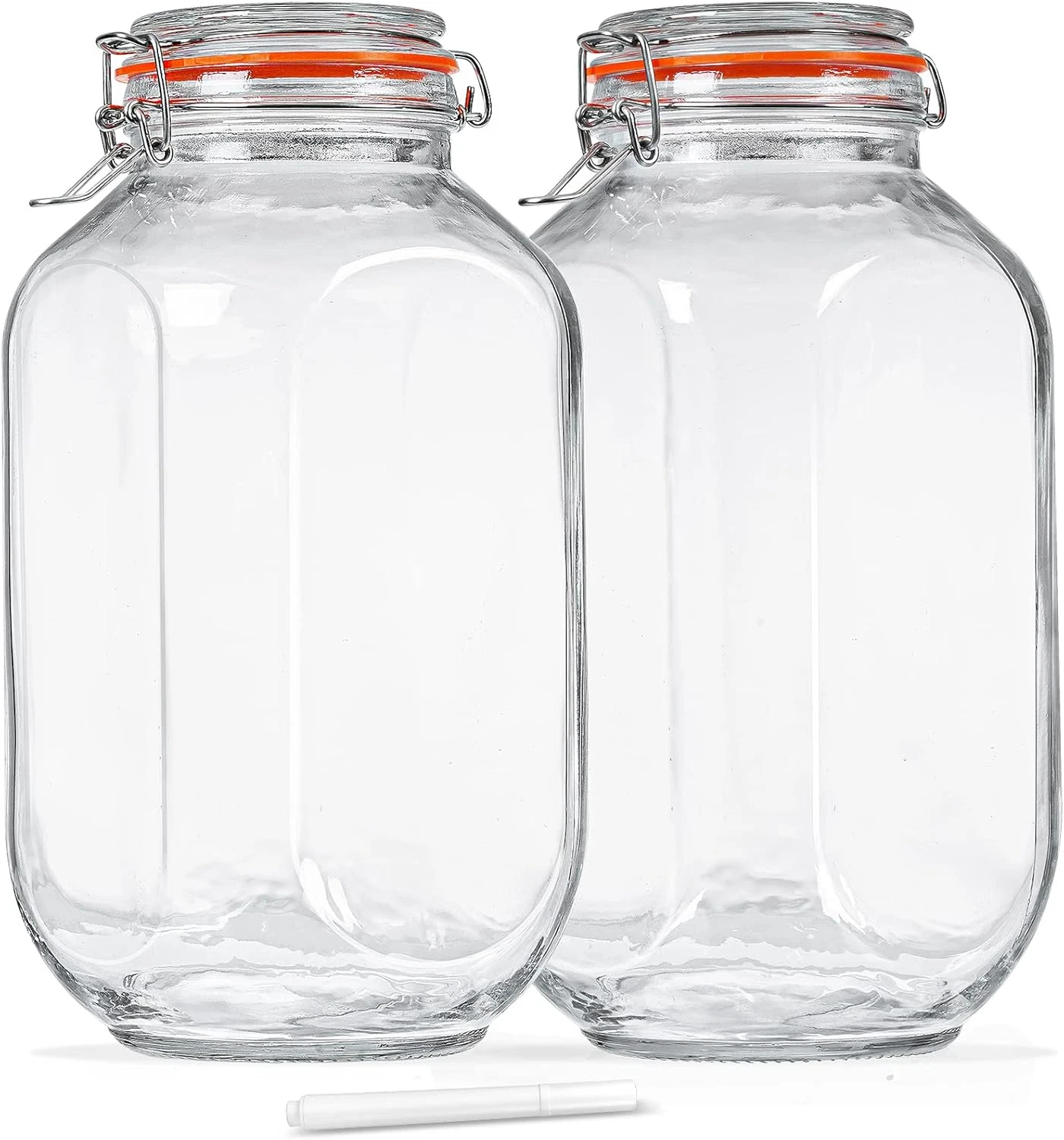1 Gallon Square Glass Storage Jars with Airtight Lids, 2 Pack Large Glass Pickle