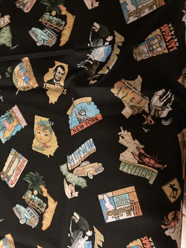 Vintage U.S. Travel Fabric 2017 Dan Morris For QT Cotton Black W/ Logos 40x22”