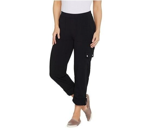 Susan Graver Premium Stretch Crop Pants Black Large A303340 - Picture 1 of 9