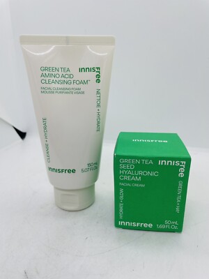 Innisfree Green Tea Seed Hyaluronic Cream 50ml + Amino Acid Cleansing Foam 5 Oz.