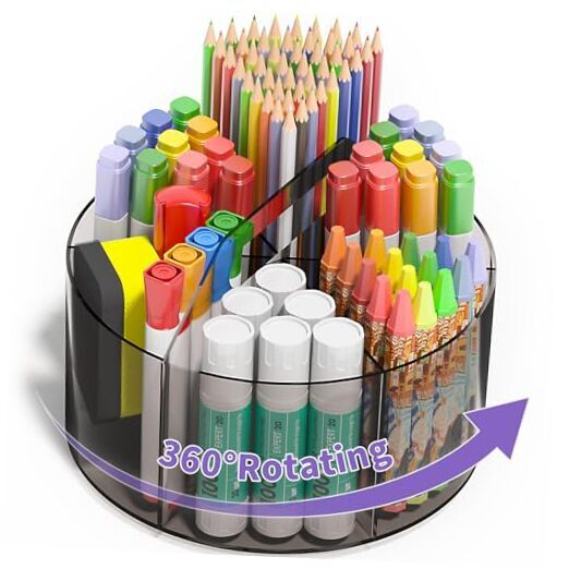 Acrylic Pen Organizer, 360 Degree Rotating Acrylic Desk Organizer, Grey-Large