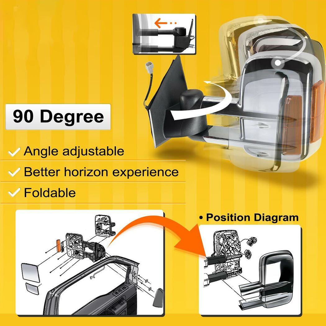 Electric Chrome Extendable Towing Mirror for Ford Ranger PX Everest w