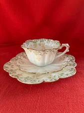 c 1890 Wileman & Co daisy shaped tea trio #1 "Trailing Ivy" pattern #5043