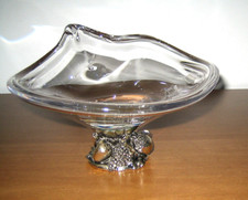 CENTROTAVOLA VASSOIO IN CRISTALLO ARTIGIANALE con base ARGENTO 925  - Vintage