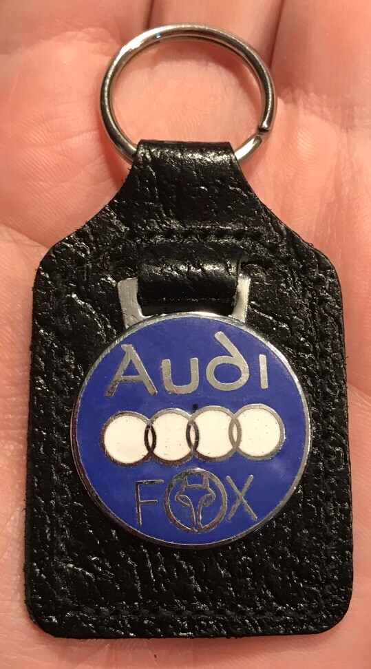 VTG Audi Fox Metal Keychain On Leather Backing Car Automobile