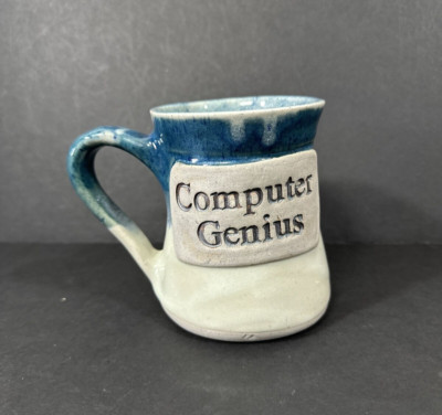 Ivory Blue Drip Glaze Pottery 16 Oz Computer Genius Mug Tech Techie Nerd Gift