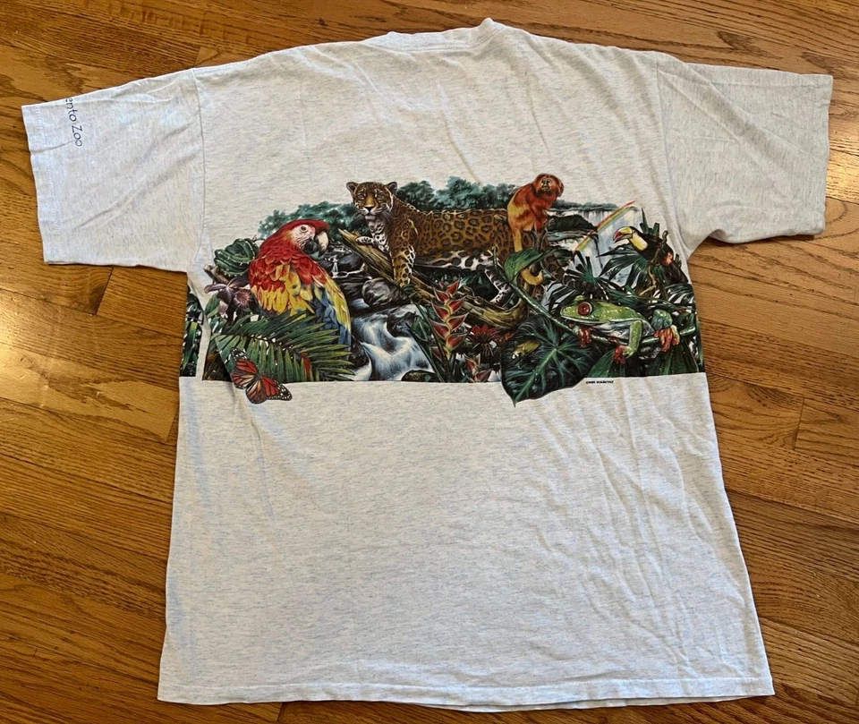Camisa De Colección Años 90 Hábitat Animales de la Selva Tropical Talla XL Puntada Única Sacramento Zoo Foto 2 de 4