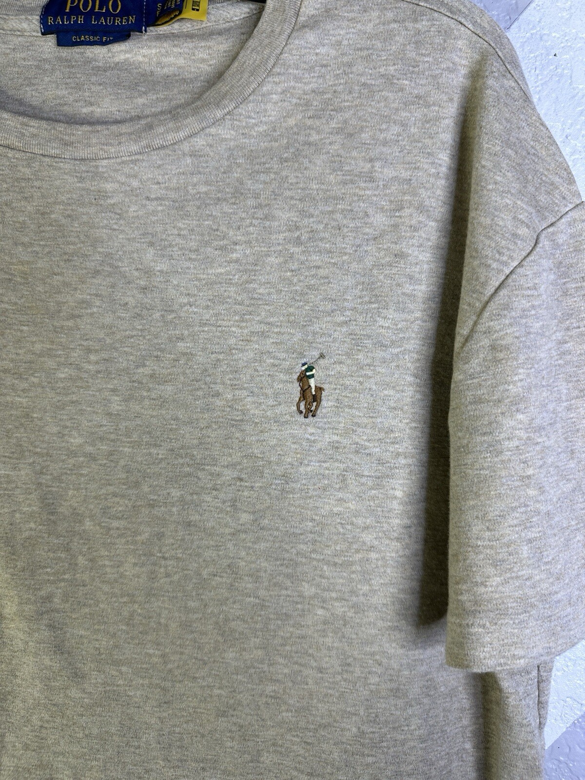 Polo Ralph Lauren Uomo Pima 100% Cotone Tan Girocollo Multicolore Pony Taglia S