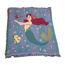 Vintage Beacon Disney The Little Mermaid Woven Ariel Tapestry Throw 50”x 60”