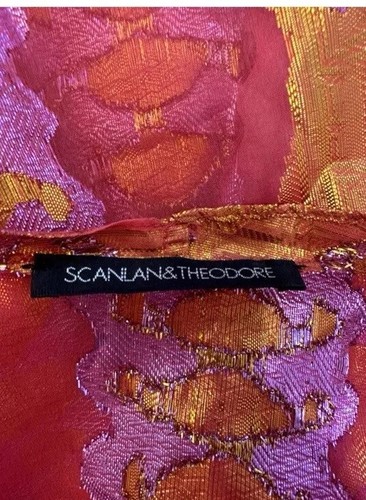 Scanlan Theodore Pink Orange Silk Tinsel Puff Sleeve Top Blouse S M 8 10 - Bild 8 von 13