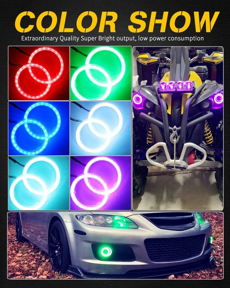 60mm 70mm 80mm 90mm 100mm 110mm 120mm RGB WIFI APP COB LED Angel Eyes Halo Rings - Image 2 of 4