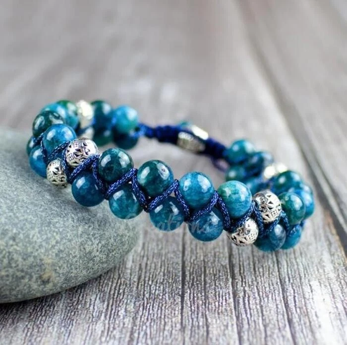 2025HOT Natural Apatite Stone Healing Bracelet Blue Gemstone Healing Bracelet - Image 4 of 4