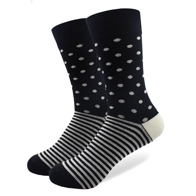 Mens Cotton Socks Fun Colorful Argyle Dots Stripe Novelty Casual Dress