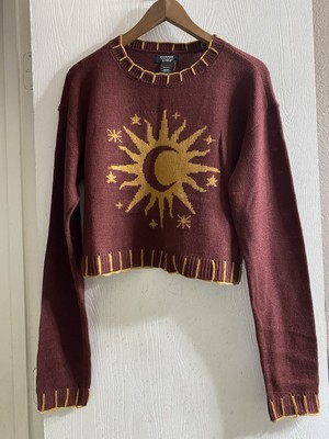 Hot Topic Cosmic Aura Crop Burgandy Sun Sweater Sz Medium NWT
